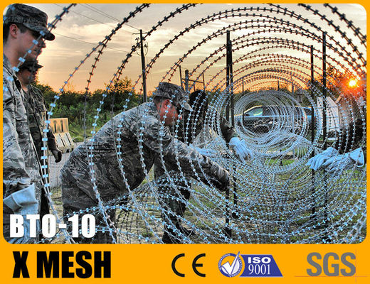 BTO 10 ประเภท Razor Wire ด้วยความมั่นคงระดับสูง Hot Galvanized สําหรับสนามทหาร